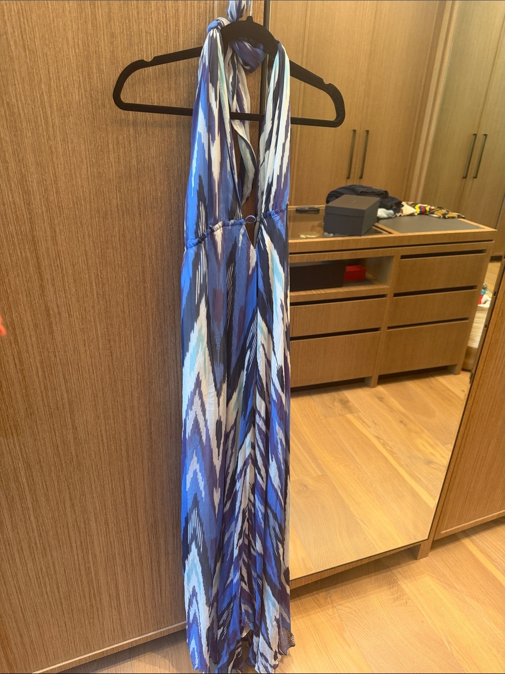 Alexis Blue Multi-Print Halter Maxi Dress